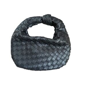 Urban Expressions Black Woven Knotted Hobo Handbag Vegan Leather Mini Bag